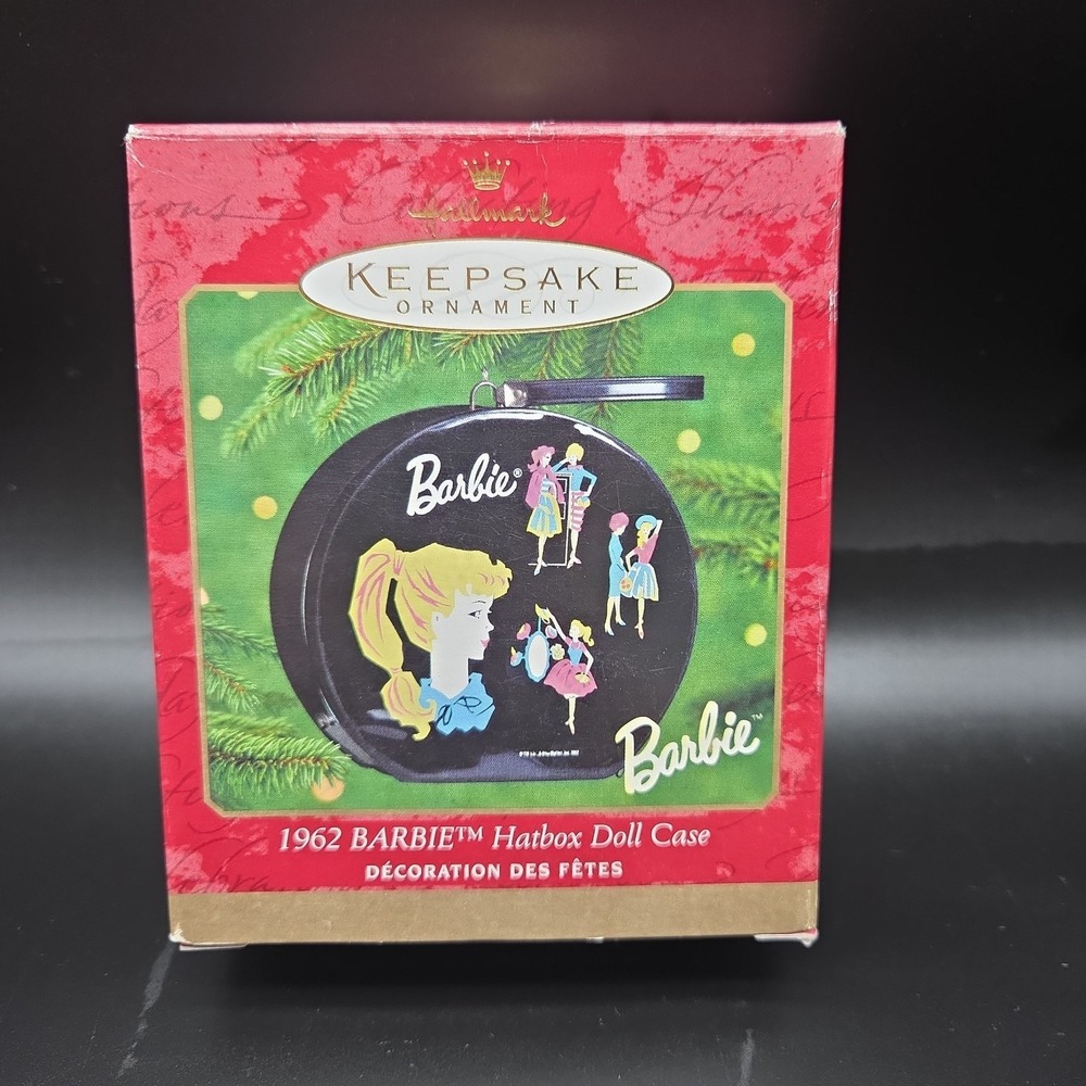 Hallmark Barbie Christmas Ornament 1962 Hatbox Doll Case 2000